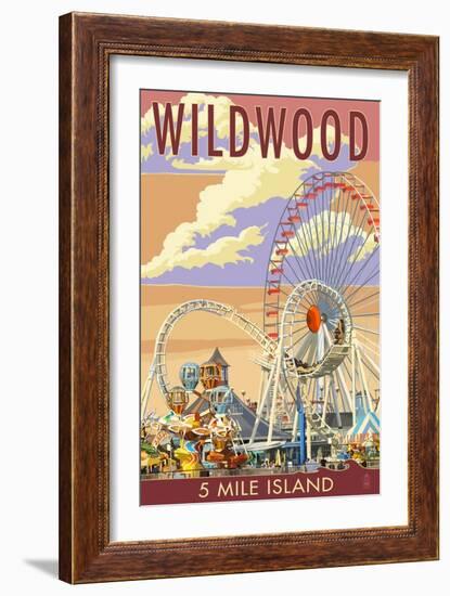 Wildwood, New Jersey - Pier and Sunset-Lantern Press-Framed Art Print