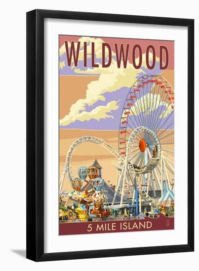 Wildwood, New Jersey - Pier and Sunset-Lantern Press-Framed Art Print