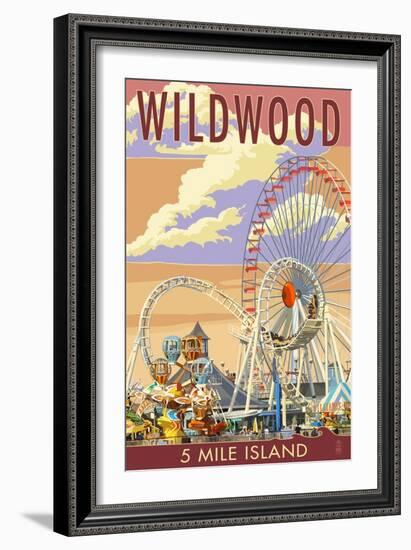 Wildwood, New Jersey - Pier and Sunset-Lantern Press-Framed Art Print