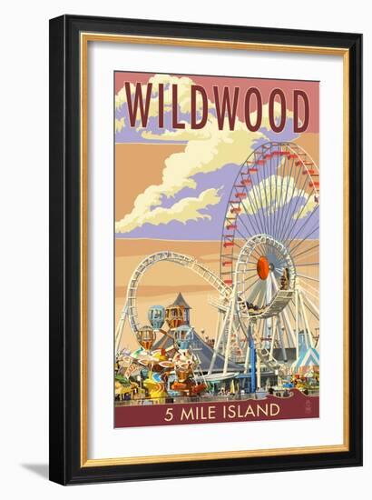 Wildwood, New Jersey - Pier and Sunset-Lantern Press-Framed Art Print