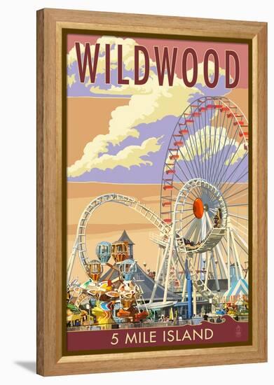 Wildwood, New Jersey - Pier and Sunset-Lantern Press-Framed Stretched Canvas