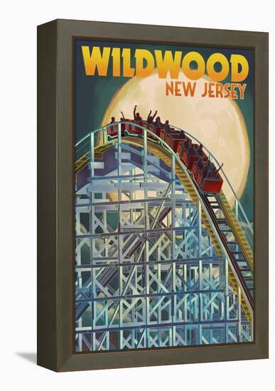 Wildwood, New Jersey - Roller Coaster and Moon-Lantern Press-Framed Stretched Canvas