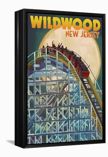 Wildwood, New Jersey - Roller Coaster and Moon-Lantern Press-Framed Stretched Canvas