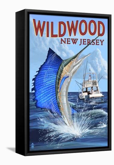 Wildwood, New Jersey - Sailfish Fishing Scene-Lantern Press-Framed Stretched Canvas