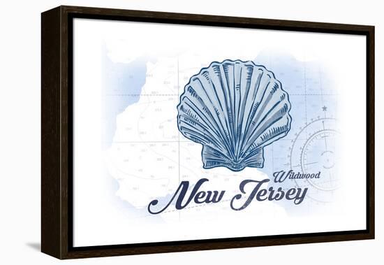 Wildwood, New Jersey - Scallop Shell - Blue - Coastal Icon-Lantern Press-Framed Stretched Canvas