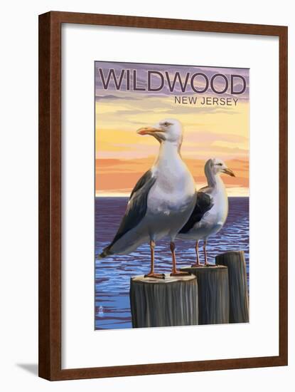 Wildwood, New Jersey - Seagulls-Lantern Press-Framed Art Print