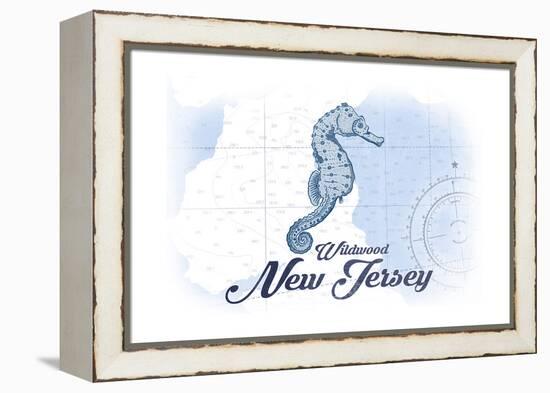 Wildwood, New Jersey - Seahorse - Blue - Coastal Icon-Lantern Press-Framed Stretched Canvas