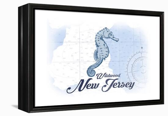 Wildwood, New Jersey - Seahorse - Blue - Coastal Icon-Lantern Press-Framed Stretched Canvas