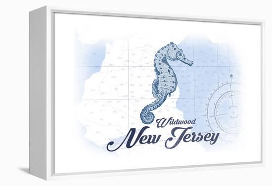 Wildwood, New Jersey - Seahorse - Blue - Coastal Icon-Lantern Press-Framed Stretched Canvas