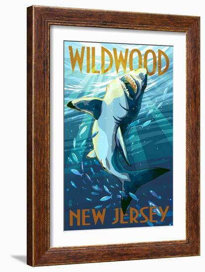 Wildwood, New Jersey - Stylized Shark-Lantern Press-Framed Premium Giclee Print