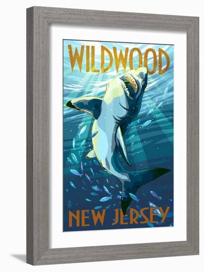 Wildwood, New Jersey - Stylized Shark-Lantern Press-Framed Art Print