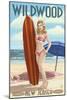 Wildwood, New Jersey - Surfing Pinup Girl-Lantern Press-Mounted Art Print