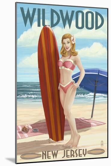 Wildwood, New Jersey - Surfing Pinup Girl-Lantern Press-Mounted Art Print
