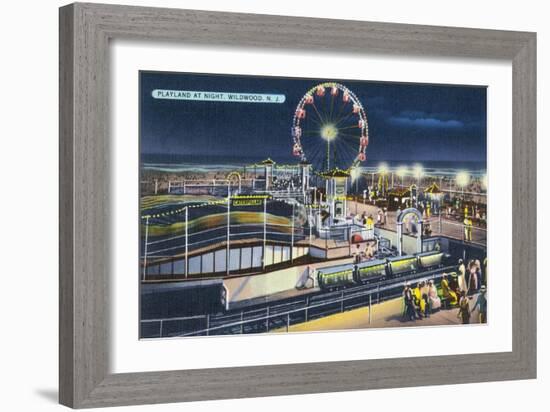 Wildwood, New Jersey - View of Playland at Night-Lantern Press-Framed Art Print