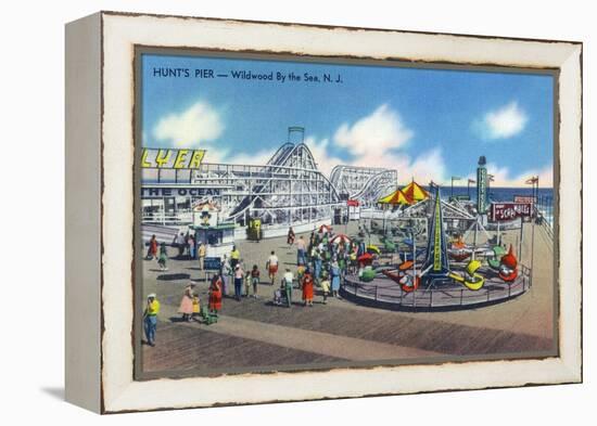 Wildwood, New Jersey - Wildwood-By-The-Sea Hunt's Pier-Lantern Press-Framed Stretched Canvas