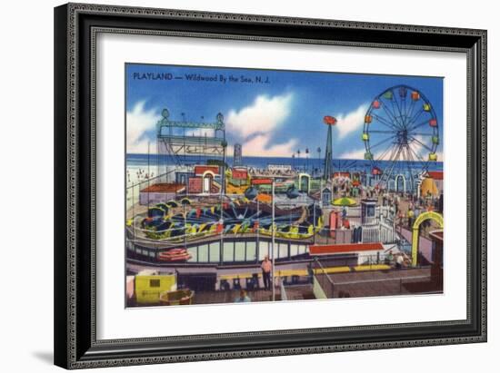 Wildwood, New Jersey - Wildwood-By-The-Sea Playland View-Lantern Press-Framed Premium Giclee Print