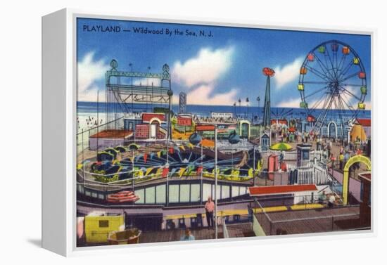 Wildwood, New Jersey - Wildwood-By-The-Sea Playland View-Lantern Press-Framed Stretched Canvas