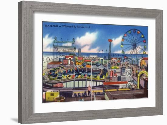 Wildwood, New Jersey - Wildwood-By-The-Sea Playland View-Lantern Press-Framed Art Print