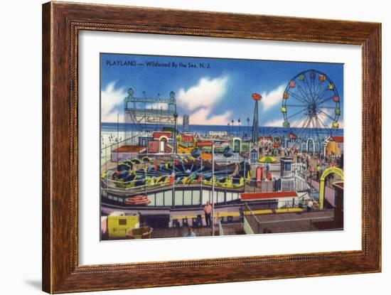 Wildwood, New Jersey - Wildwood-By-The-Sea Playland View-Lantern Press-Framed Art Print