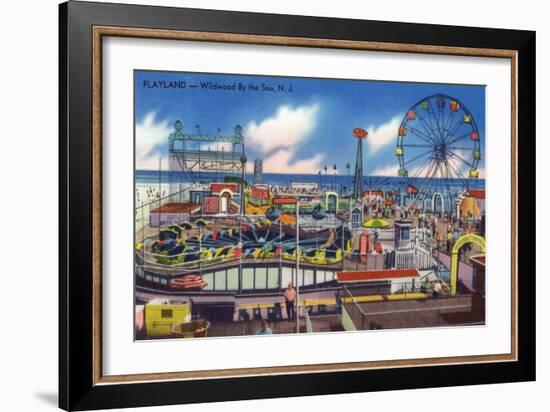 Wildwood, New Jersey - Wildwood-By-The-Sea Playland View-Lantern Press-Framed Art Print