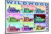 Wildwood, New Jersey - Woody Pop Art-Lantern Press-Mounted Art Print