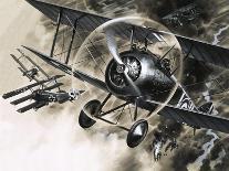 Unidentified Dog Fight Between British Biplanes and a German Triplane-Wilf Hardy-Giclee Print