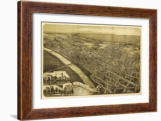 Wilkes-Barre, Pennsylvania - Panoramic Map-Lantern Press-Framed Art Print