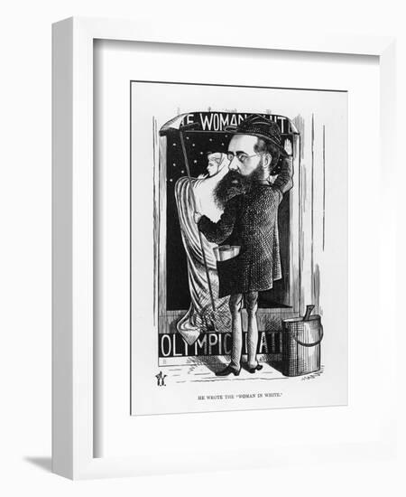 Wilkie Collins English Novelist: a Satire on His Popular Novel the Woman in White-F. Waddy-Framed Art Print