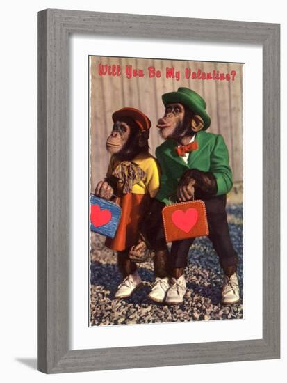 Will You Be My Valentine? Chimps with Heart Suitcases-null-Framed Art Print