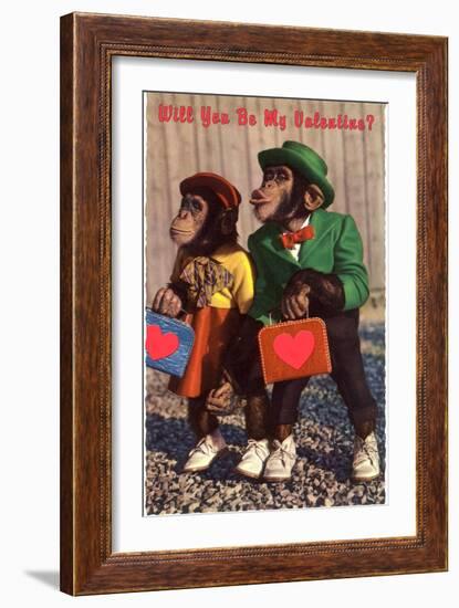 Will You Be My Valentine? Chimps with Heart Suitcases-null-Framed Art Print