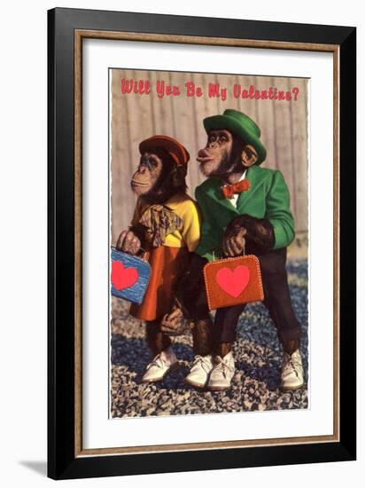 Will You Be My Valentine? Chimps with Heart Suitcases-null-Framed Art Print