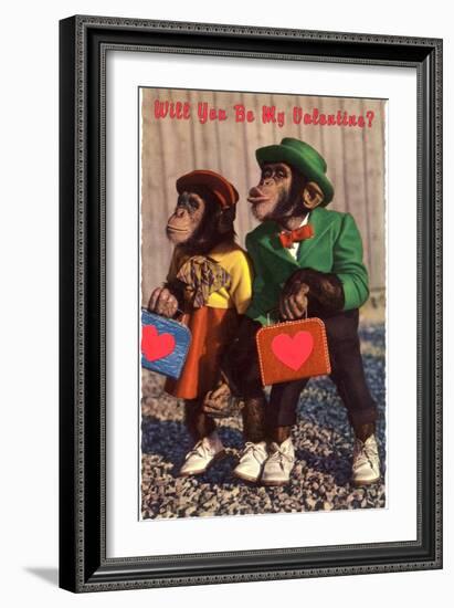 Will You Be My Valentine? Chimps with Heart Suitcases-null-Framed Art Print