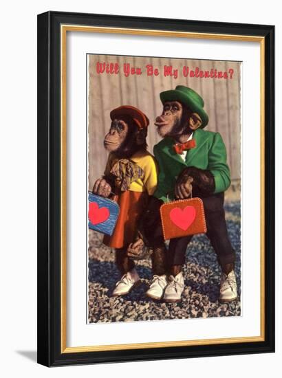 Will You Be My Valentine? Chimps with Heart Suitcases-null-Framed Art Print