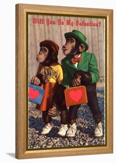 Will You Be My Valentine? Chimps with Heart Suitcases-null-Framed Stretched Canvas