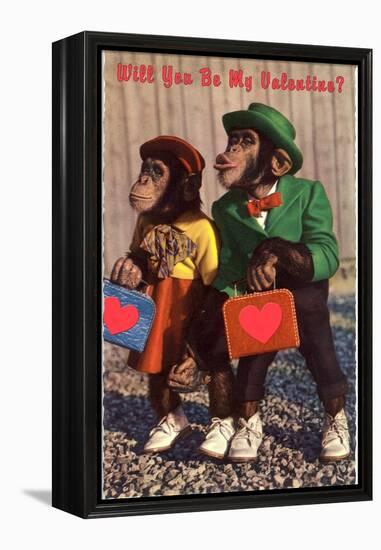 Will You Be My Valentine? Chimps with Heart Suitcases-null-Framed Stretched Canvas