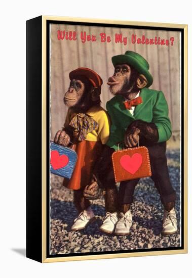 Will You Be My Valentine? Chimps with Heart Suitcases-null-Framed Stretched Canvas
