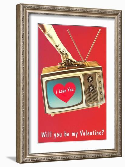 Will You Be My Valentine? Heart on TV-null-Framed Art Print