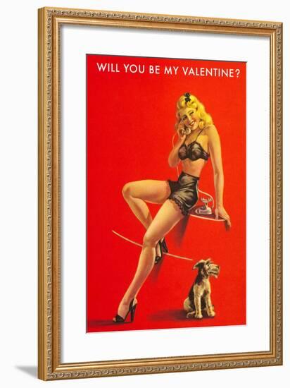 Will You Be My Valentine? Pin-Up on Red-null-Framed Art Print