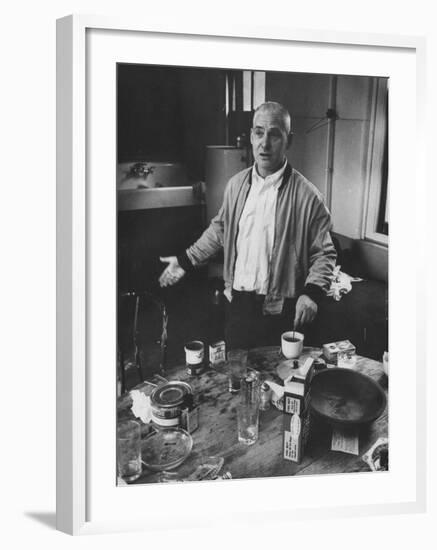 Willem de Kooning Preparing to Drink a Cup of Coffee in His East 10th St. Studio-James Burke-Framed Premium Photographic Print