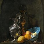 Still Life with a Pilgrim Flask, Candlestick, Porcelain Vase and Fruit, 17th Century-Willem Kalf-Giclee Print