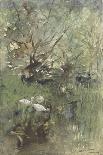 Two Ducks and a Few Chickens in the Grass Near the Waterfront-Willem Maris-Art Print