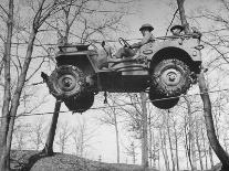 Group of Us Soldiers Pulling a Jeep over a Ravine Using Ropes while on Maneuvers-William C^ Shrout-Photographic Print