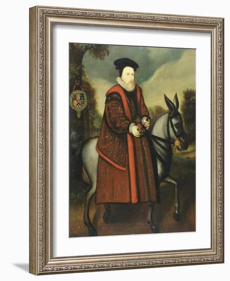 William Cecil, 1st Baron Burghley (1520-1598), Riding a Grey Mule, English School-null-Framed Giclee Print