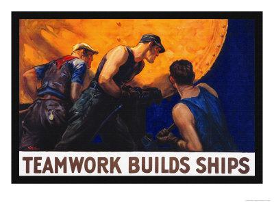 Teamwork Builds Ships NEW Vintage Reprint POSTER