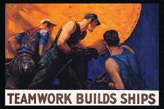Teamwork Builds Ships, c.1917-William Dodge Stevens-Framed Stretched Canvas