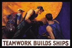 Teamwork Builds Ships, c.1917-William Dodge Stevens-Framed Stretched Canvas