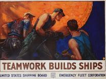 Recruitment Campaign Teamwork Builds Ships , Pub. 1917 (Colour Lithograph)-William Dodge Stevens-Framed Giclee Print