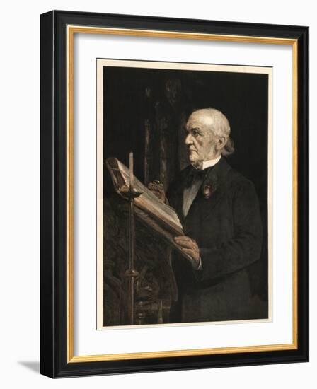 William Ewart Gladstone (1809-1898) English statesman, reading the Lesson in Hawarden Church-Sydney Prior Hall-Framed Giclee Print