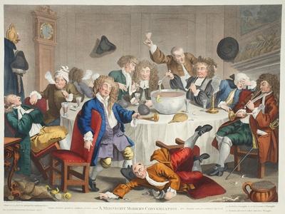 Premium Giclee Print: A Midnight Modern Conversation, Illustration from 'Hogarth Restored: the Whole Works of the… by William Hogarth: 24x18in