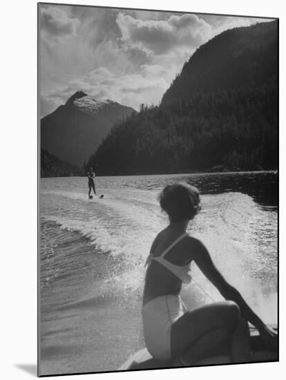 William Holden Water Skiing While His Wife Brenda Watches Him-Allan Grant-Mounted Premium Photographic Print